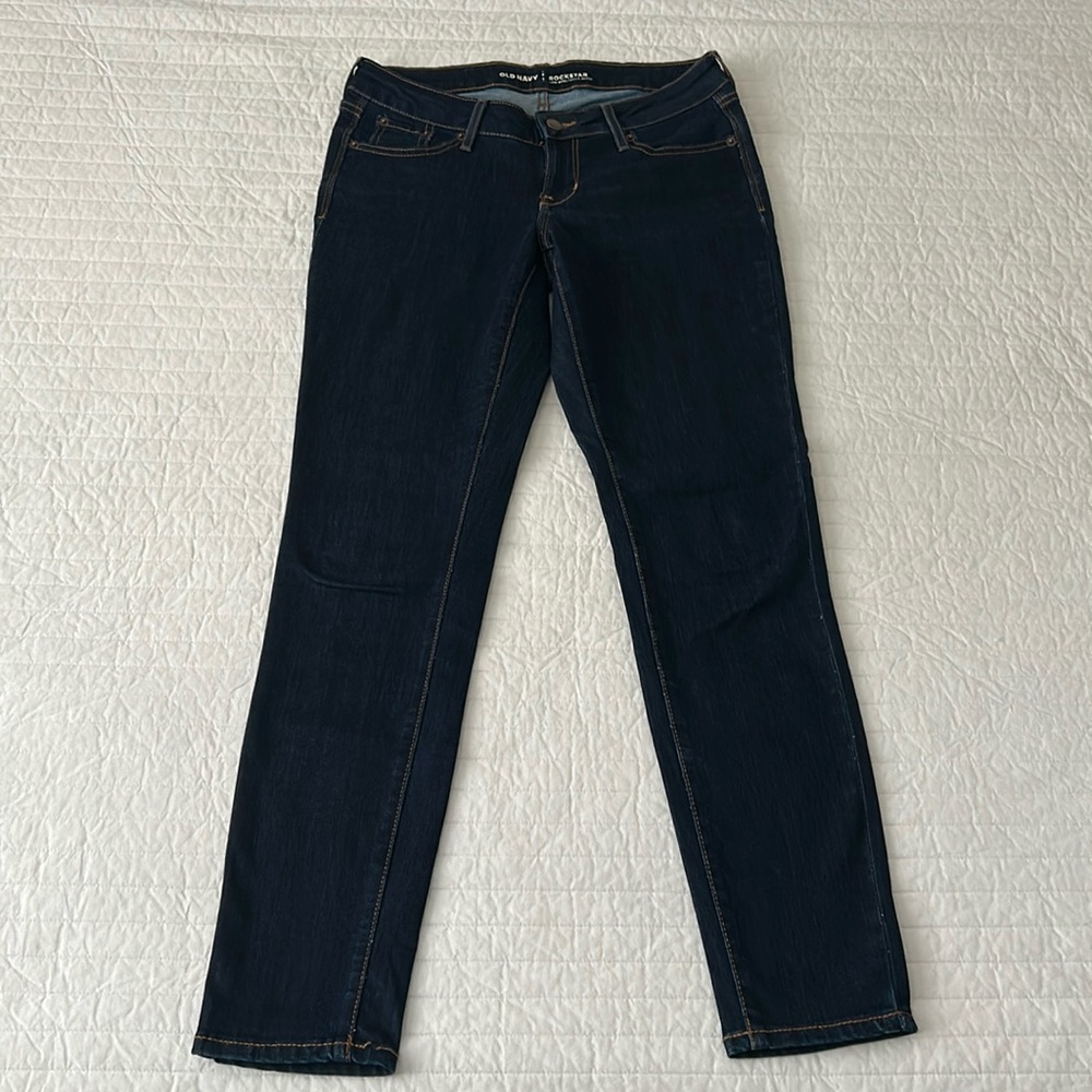 Women's Old Navy Dark Blue Low Rise Rockstar Skinny Jeans Sz 4R - Stretch